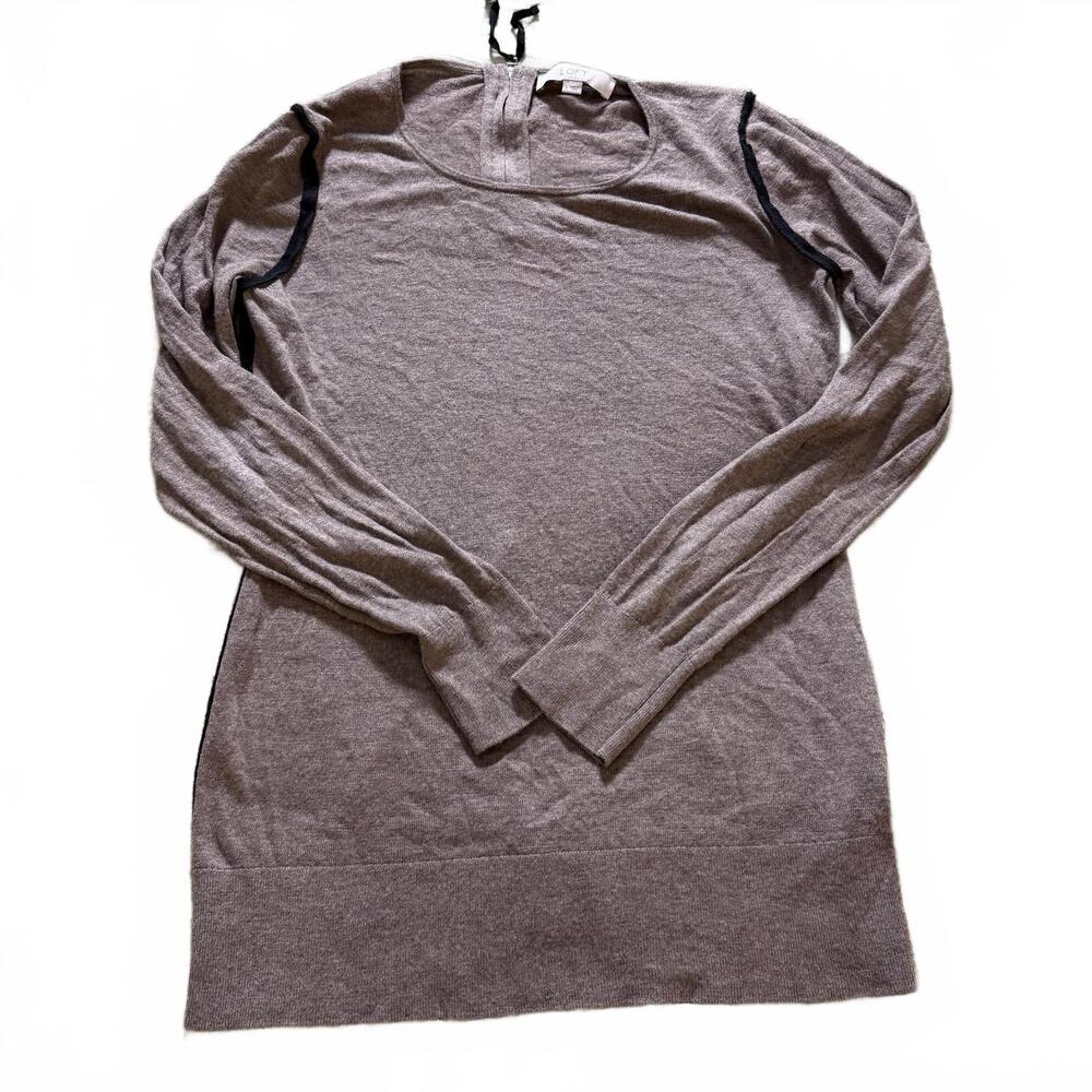 LOFT Brown Light weight wool blend sweater, black trim, Black‎ back zipper  SZ L
